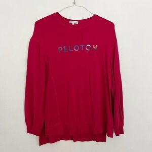 Peloton Weekender Sweatshirt Women's Medium Red Spellout Side Slit Crew Neck